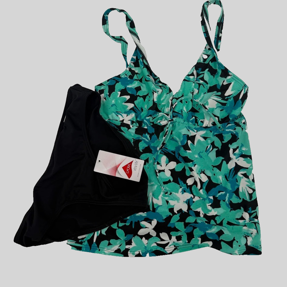 LASCANA for Venus Tankini Swimsuit Set Size 6 Teal Floral Black NWOT